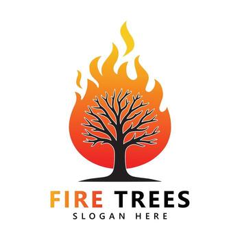fuego arboles logo con fuego degradado y desnudo árbol vector