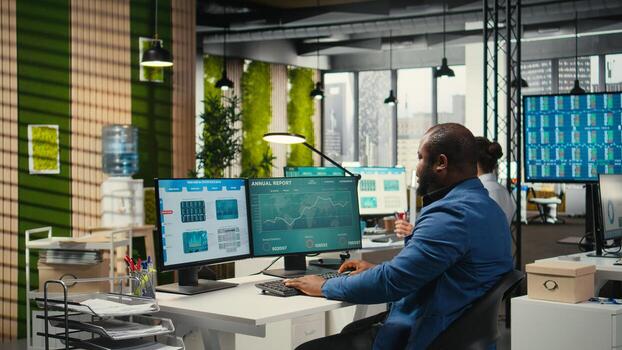 Female colleague bringing documents folders for general manager, assisting the team leader with stack of archived files. Secretary ensuring efficient organizational workflow. photo