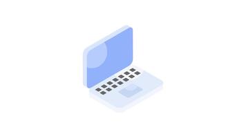 moln inuti bärbar dator skärm, begrepp isometrisk animerad ikon av moln datoranvändning video