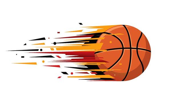 Dynamic illustration of a basketball in motion, leaving a trail of vibrant, colorful streaks behind it, symbolizing speed and energy on a white background vector