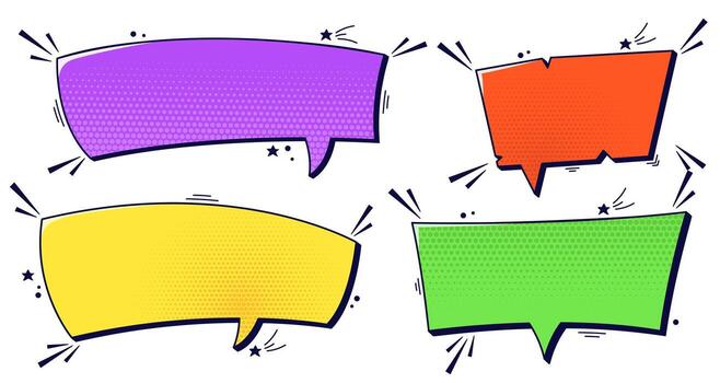 Empty four color comic speech bubbles with halftone elements. vector