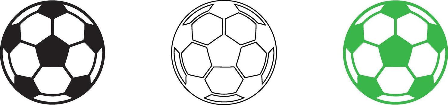 Three stylized soccer balls showing different designs and color variations vector