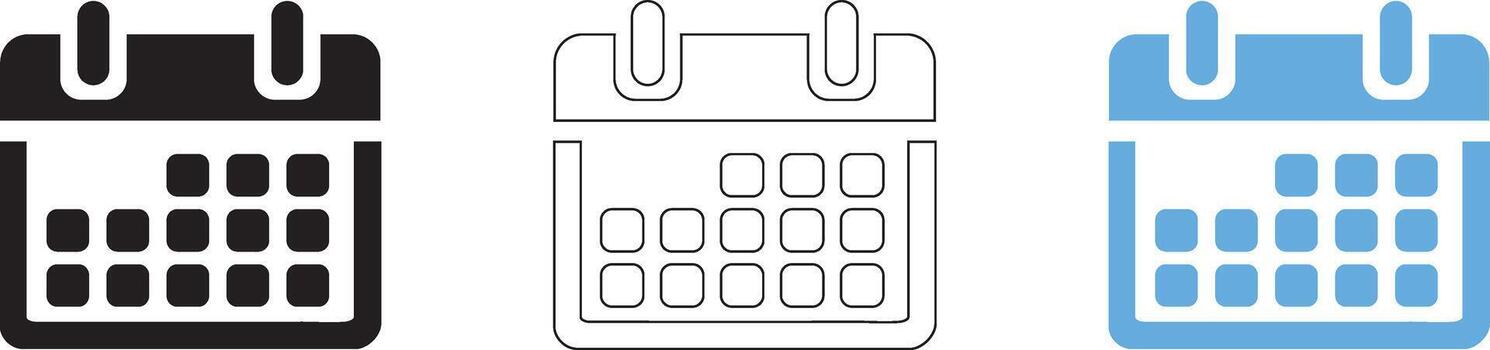 Three stylized calendar icons showing different design variations and color schemes vector