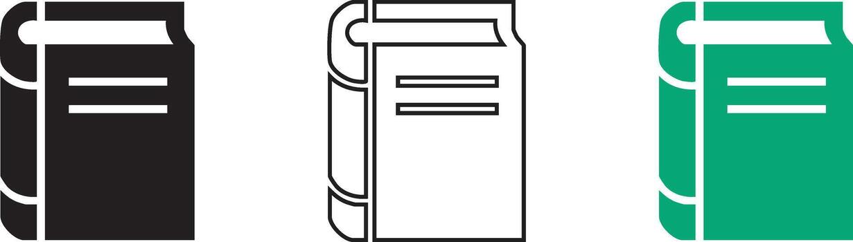 Three stylized illustrations of books showing different styles and colors vector