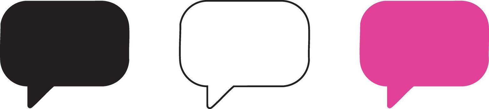 Three speech bubbles in black white and pink showing different styles of communication vector
