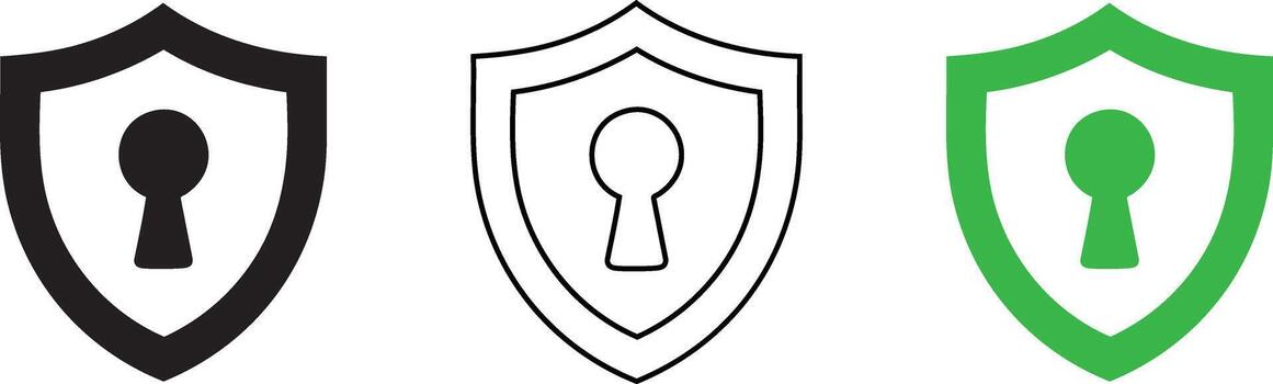 Three stylized shield icons representing security and protection with a keyhole symbol vector