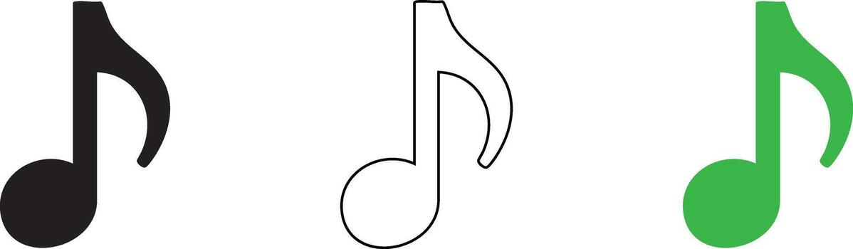 Three musical notes showing different styles and colors on a white background vector