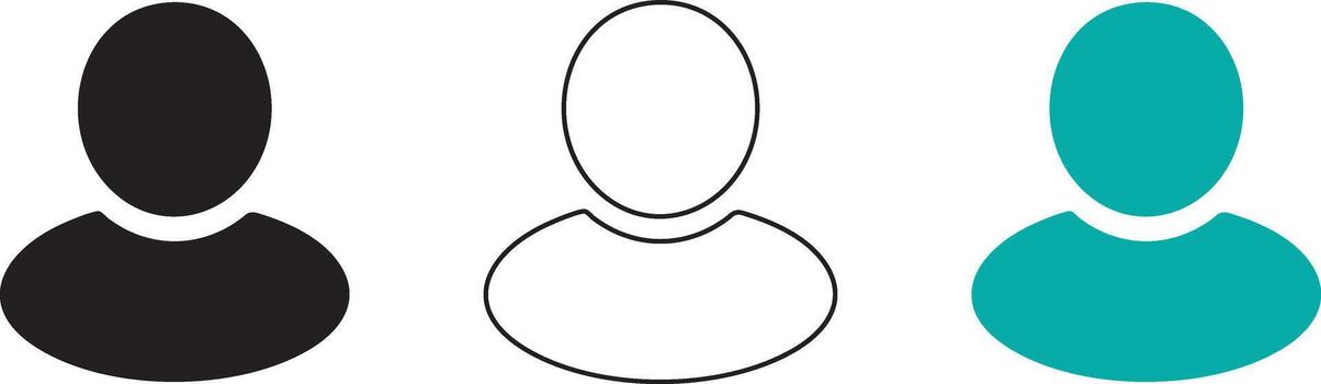 Three stylized human silhouette icons representing user profiles in different styles vector