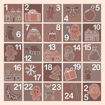 Advent calendar with gingerbread cookies. vector