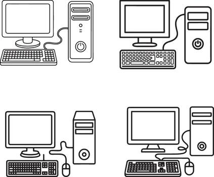 set of computer technology icons for desktop laptop and devices vector