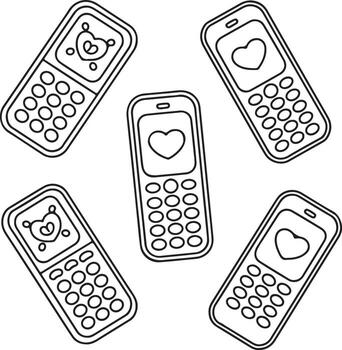 set of mobile phones and remote controls on white background vector