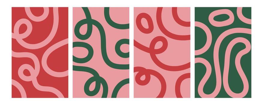 Trendy abstract background set. Colorful line elements. Waves and loops. Striped background vector