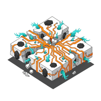 isometrisk tech kub begrepp exploderande med vibrerande energi och trogen design, en visuell liknelse för innovation, anslutning och teknologisk befordran png