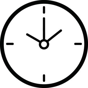 Clock icon representing time management, deadlines, and scheduling in a minimalist design vector