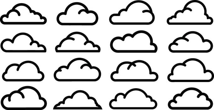 Set of cloud icons, weather forecasts, and design projects with a clean aesthetic vector