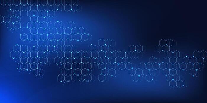 Abstract science and technology background with hexagons pattern. Futuristic design with molecular structure and chemical engineering vector