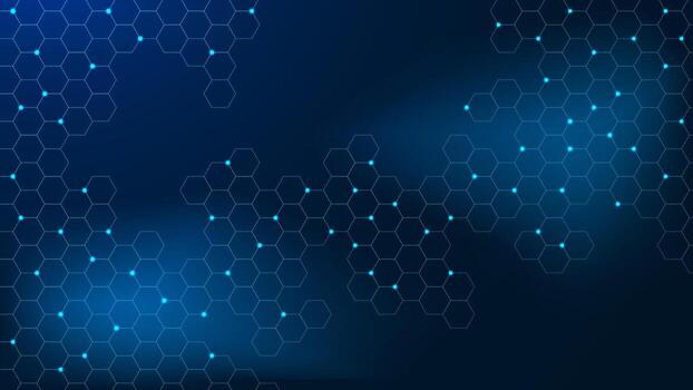 Abstract hexagon pattern with geometric shapes. Futuristic science, innovation technology and medical concept on dark blue background vector