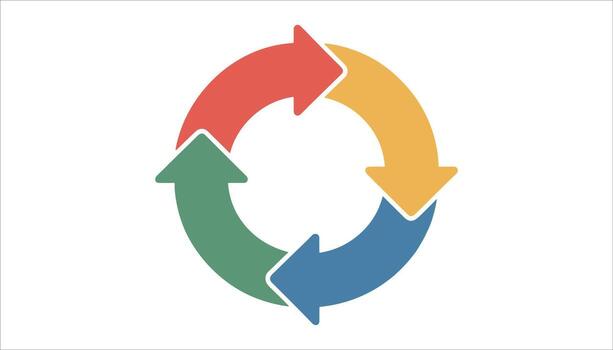 Four colorful arrows forming a circular cycle diagram on white background process vector