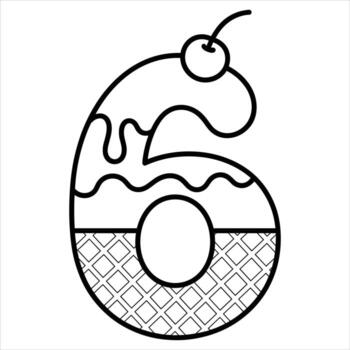 Number six shaped like a donut with cherry and waffle cone texture numeral vector