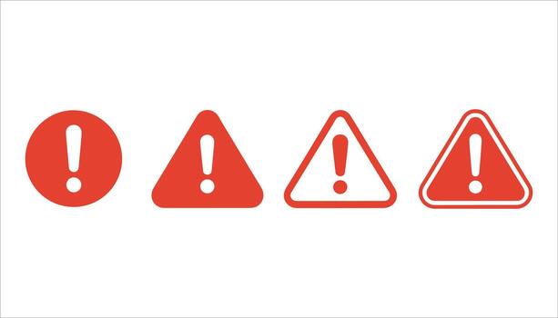 Red exclamation mark symbols in circle and triangle warning signs alert danger vector