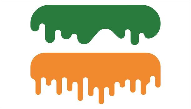 Two dripping blobs of green and orange on white background liquid vector