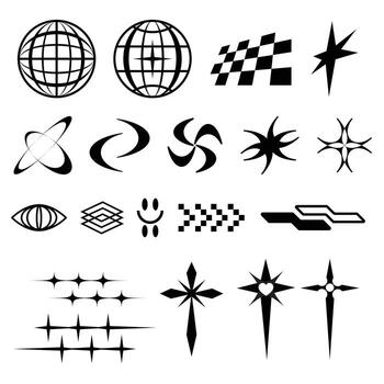Y2K Core Graphics Bold Abstract Shapes and Streetwear Design Elements vector