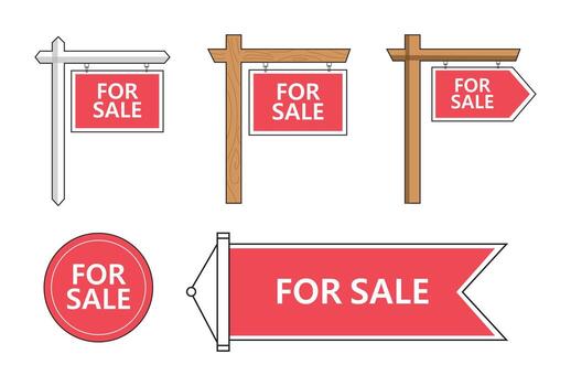 Various for sale signs isolated on white background showcasing different shapes and design variations vector