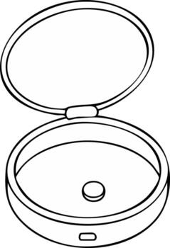 An open box with a coin inside coloring page vector