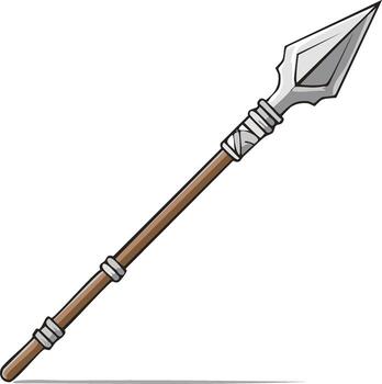 illustration of an ancient hunting spear with a sharp metal tip and rustic wooden shaft vector