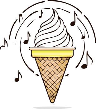 Soft serve ice cream cone with swirling music notes illustration vector