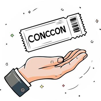 Open hand offering a ticket with the word CONCCON, concept of access, event, or opportunity vector