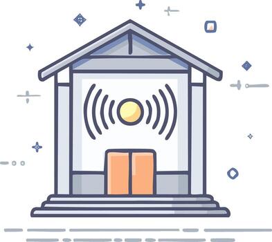 Modern Smart Building Architecture with Wireless Connectivity, Geometric Shapes, and Network Symbol vector