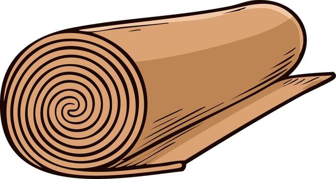 Rolled up beige carpet sample or fabric swatch with spiral pattern vector