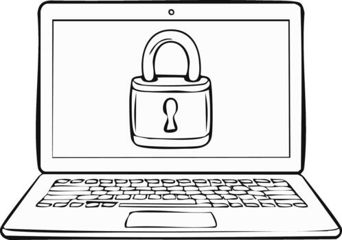ordenador portátil computadora mostrando un bloqueado candado icono, representando digital seguridad y datos proteccion vector