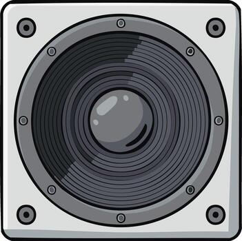 Loudspeaker illustration in grey, speaker with round shape and mounting bolts vector