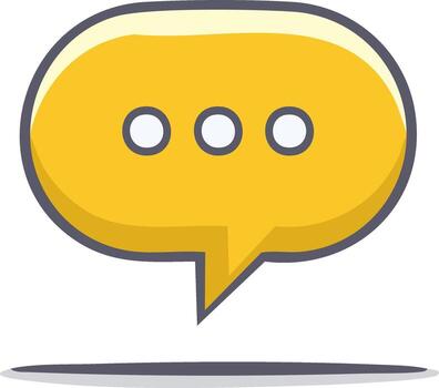 Yellow speech bubble with three dots representing thinking or typing, outlined in gray and white vector