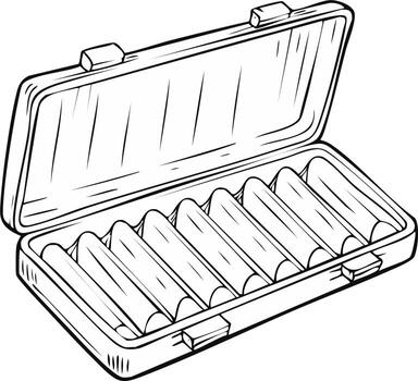 Open Rectangular Pillbox Illustration With Pills or Tablets Inside Hand-Drawn Style vector