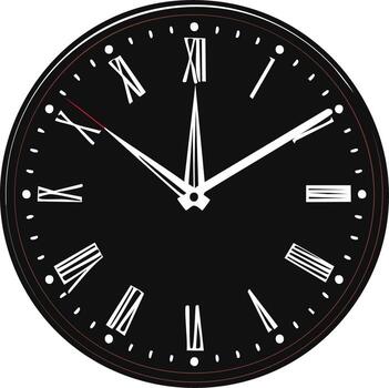 Clock Face with Roman Numerals, Time Management Design Element, Black Background vector
