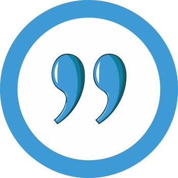 Blue quotation marks symbol inside of a circular frame illustration vector