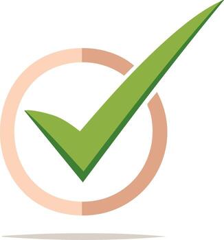 Green check mark icon inside a circle symbolizing approval success and a correct choice or vote vector