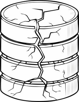 dibujos animados ilustración de dañado datos servidor base de datos con grieta líneas vector