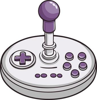 Retro game arcade joystick controller with purple buttons, illustration vector
