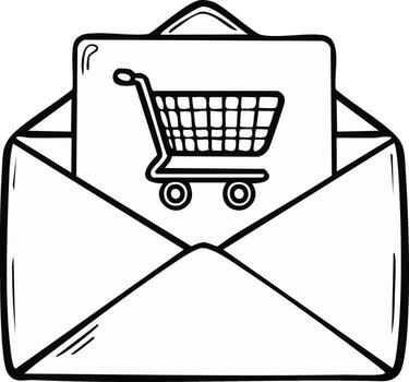 Open mail envelope with shopping cart symbol for e-commerce promotion message vector