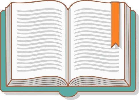 Open book illustration with bookmark showing blank lined pages for reading studying writing learning vector