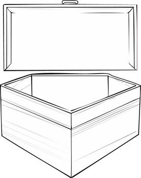 Open empty box with separate lid line art drawing illustration vector