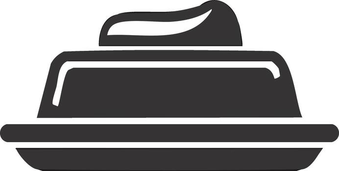 Simple dark gray butter dish with lid and a portion of butter on top vector