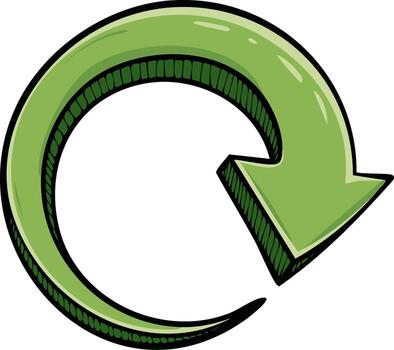 Hand drawn green circular arrow refresh and reload icon illustration vector