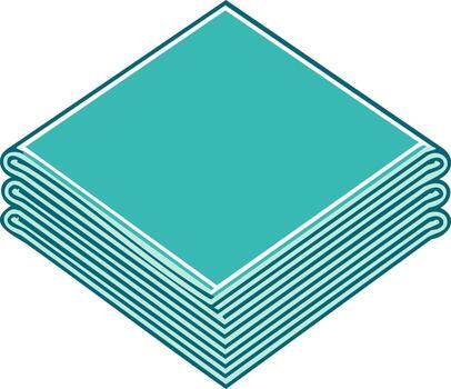 Neatly folded stack of turquoise fabric or paper sheets in a modern isometric art illustration vector