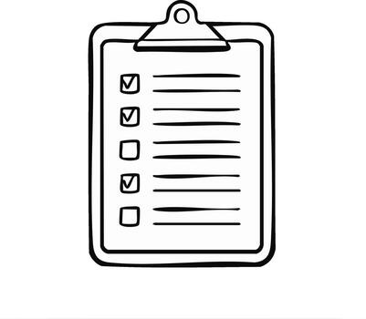 Checklist on Clipboard Illustration with Checked and Empty Boxes, Simple Hand Drawn Style vector
