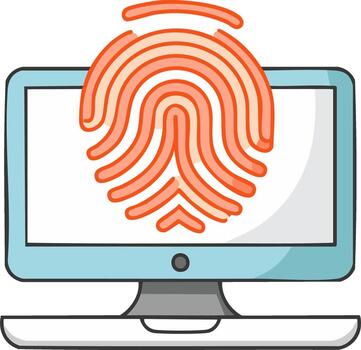 Fingerprint icon on a computer screen for biometric authentication and cybersecurity vector